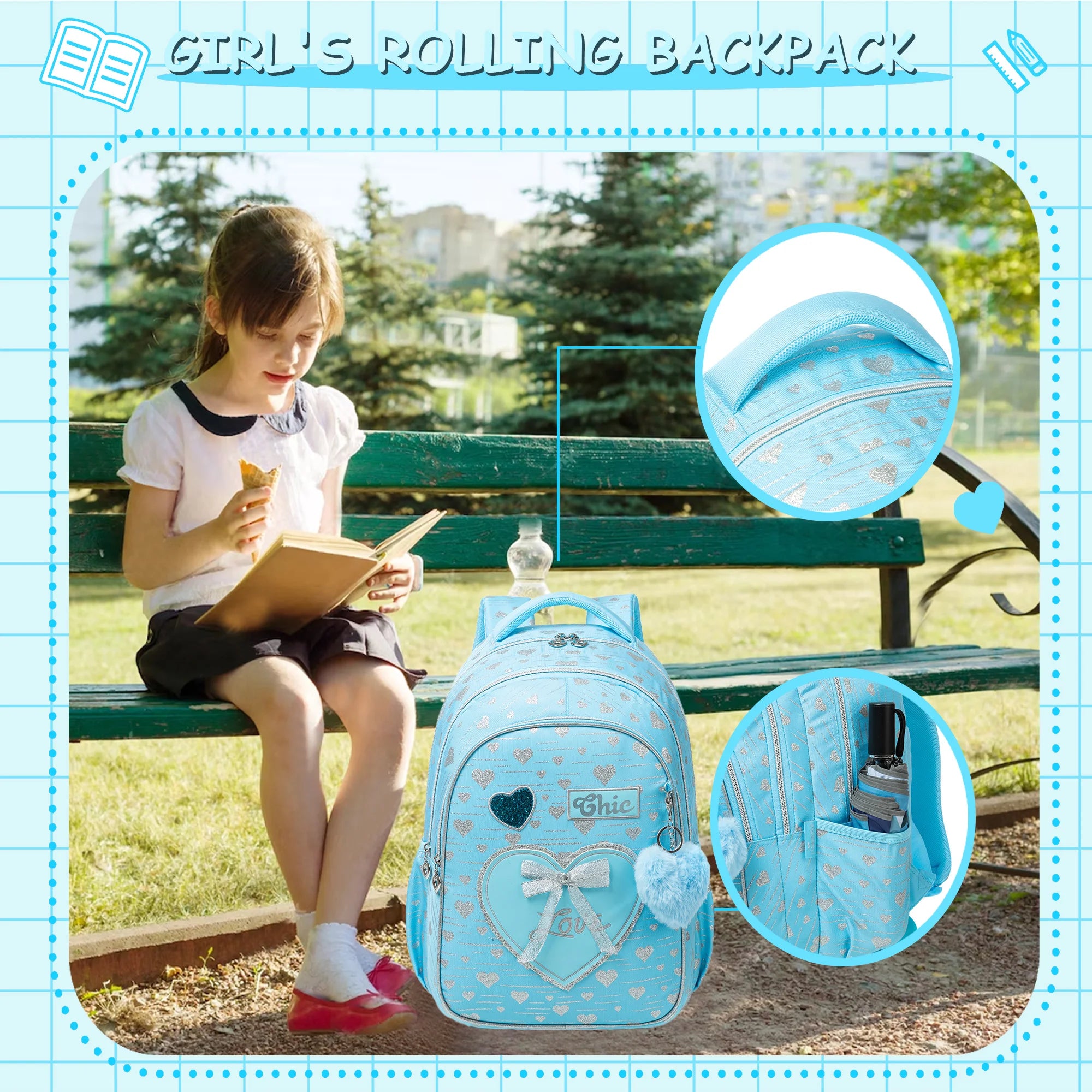 Girls Backpack With Bowknot Ribbon And Lunch Bag Pen Case - Smarsty