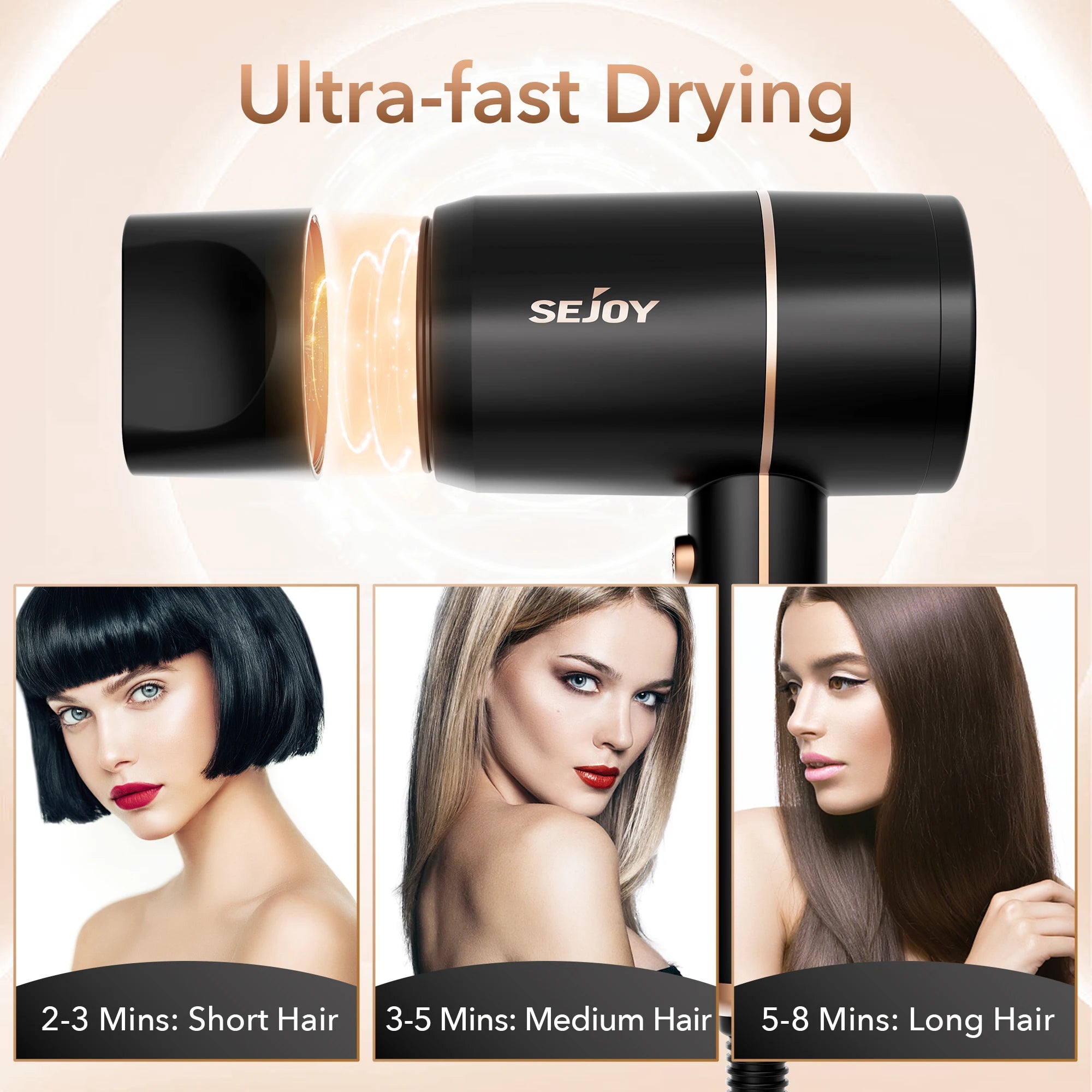 Sejoy 1800W Negative Ion Hair Dryer with Temperature Control - Smarsty