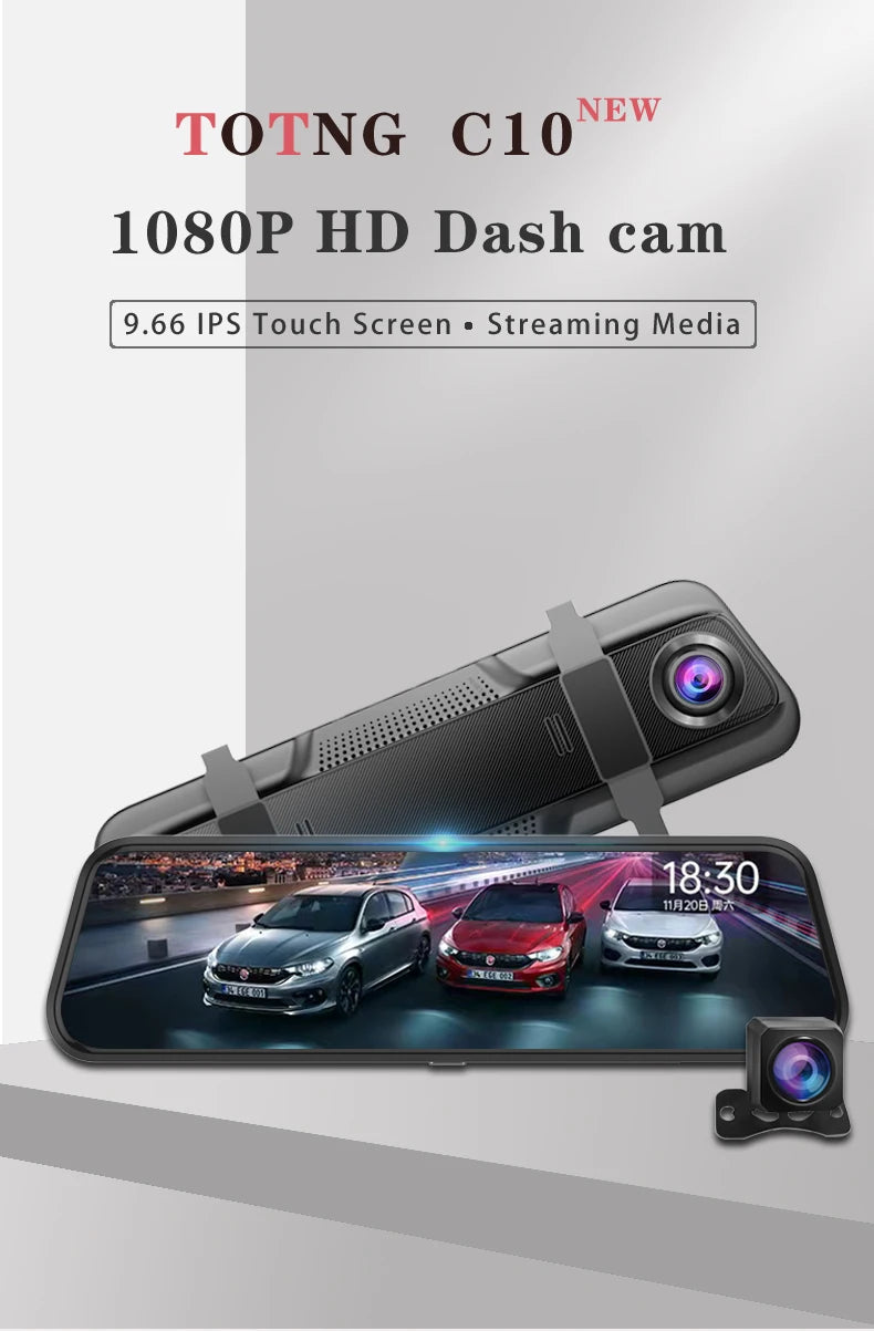 10 Inch Touch Screen Dash Cam Front And Rear Cameras - Smarsty
