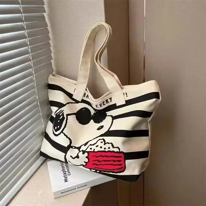 Snoopy Canvas Tote Bag With Cute Print Durable Everyday Use - Smarsty