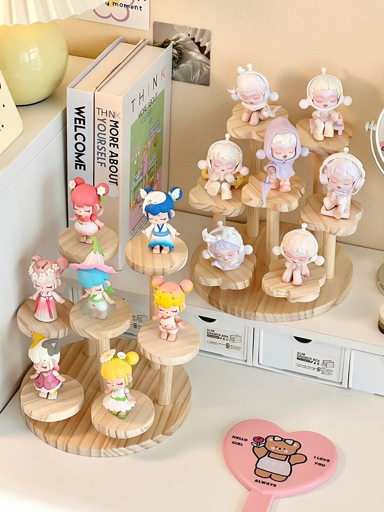 Wooden Display Riser Stand Organizer Shelf Stand for Toys and Dolls Figure Display Cabinet Cute Dolls Storage Rack Decoration by Smarsty