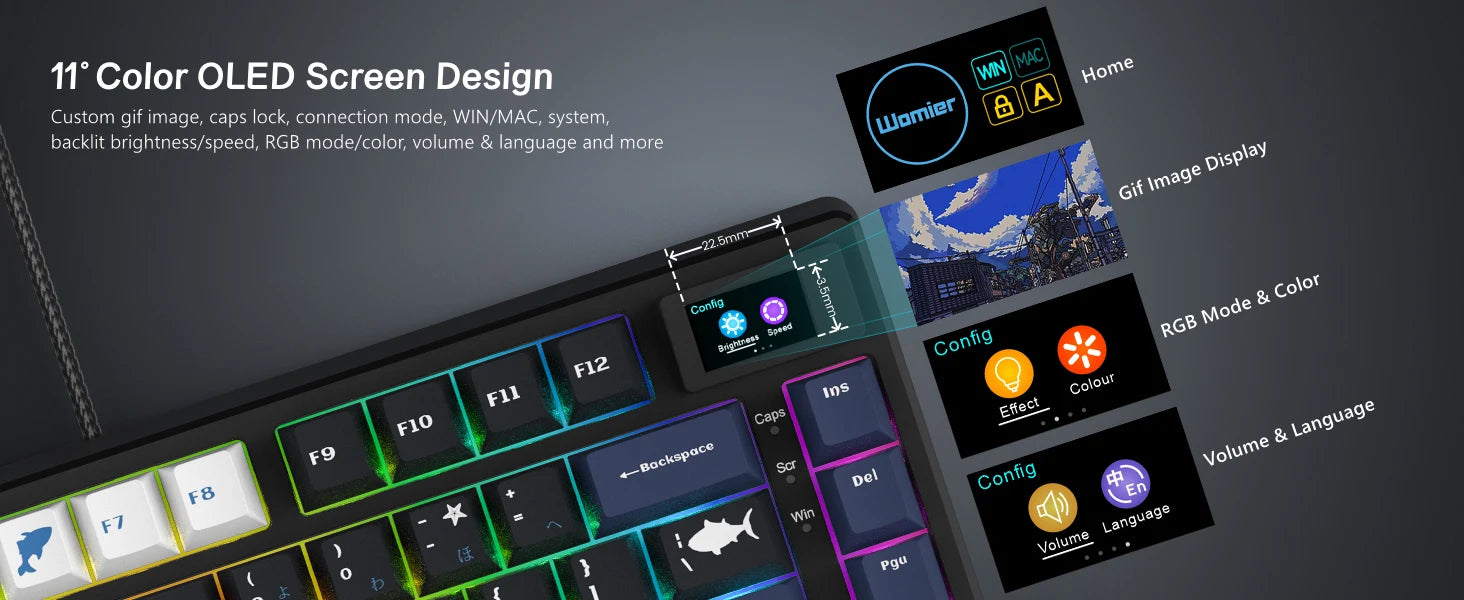 Wired Mechanical Keyboard With OLED Display Hot Swappable