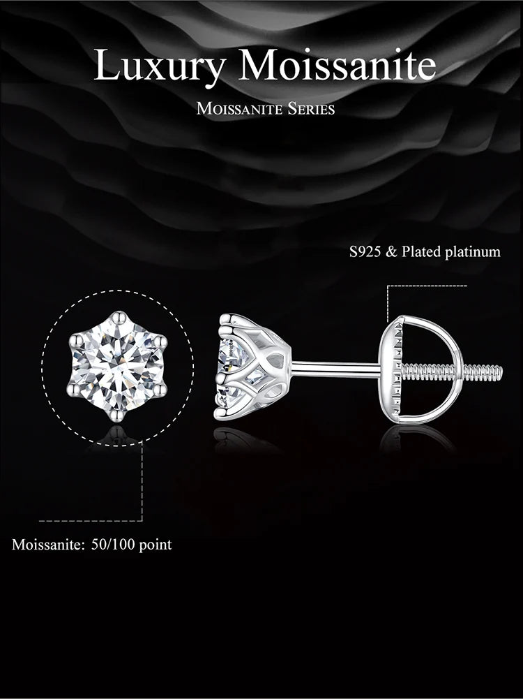 Moissanite Stud Earrings Sterling Silver Brilliant Cut - Smarsty