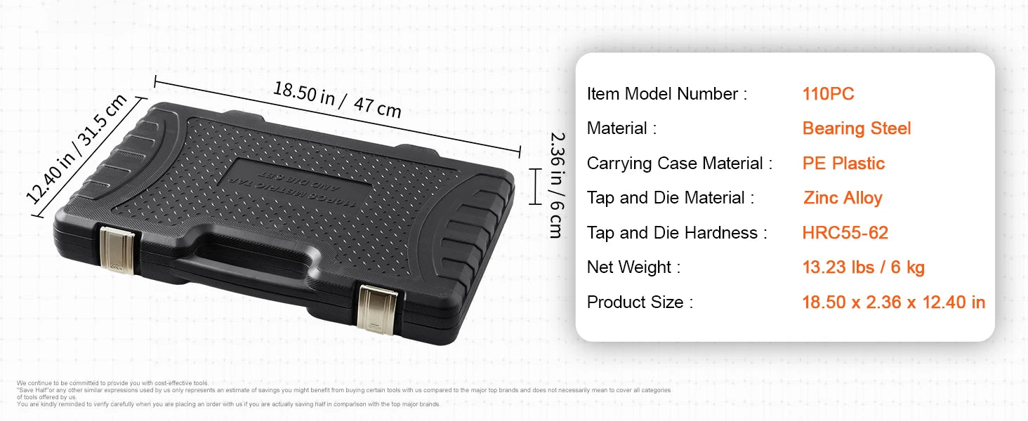 SucceBuy Tap and Die Set 40PCs 60PCs 80PCs 110/116PCs Metric SAE Standard Bearing Steel Taps and Dies Essential Threading Tool