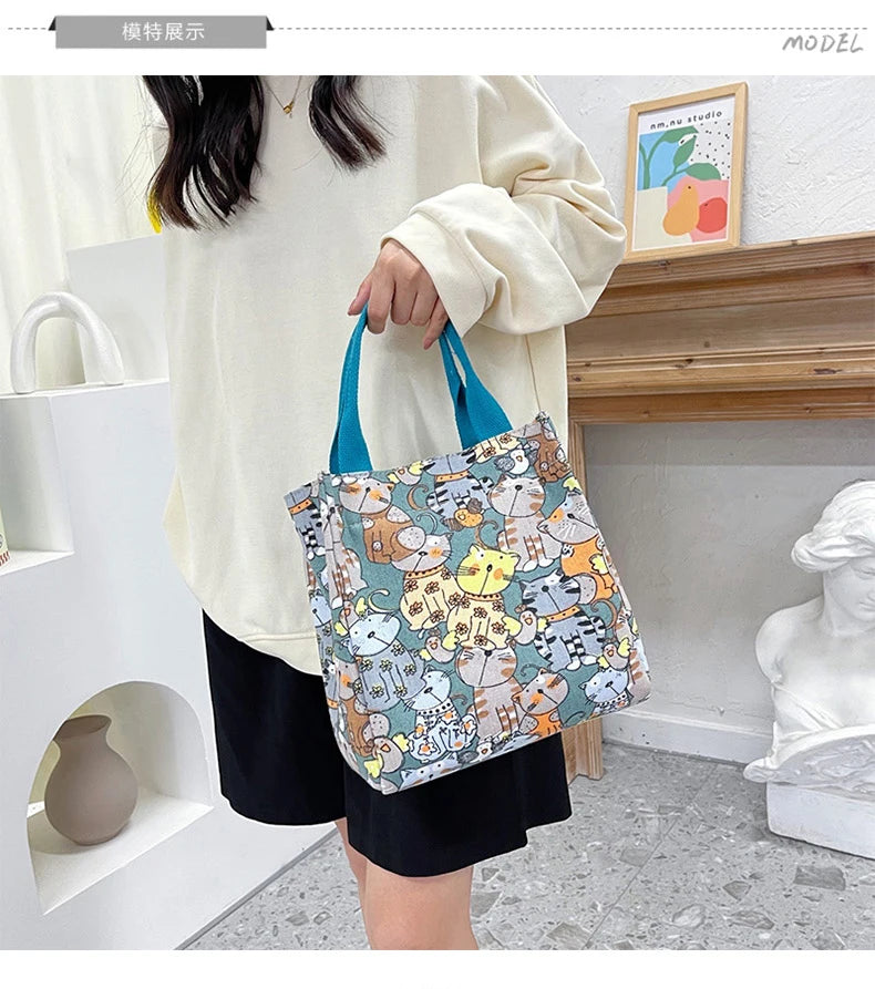 Chic Cat Pattern Top Handle Bag For Women Everyday Use - Smarsty