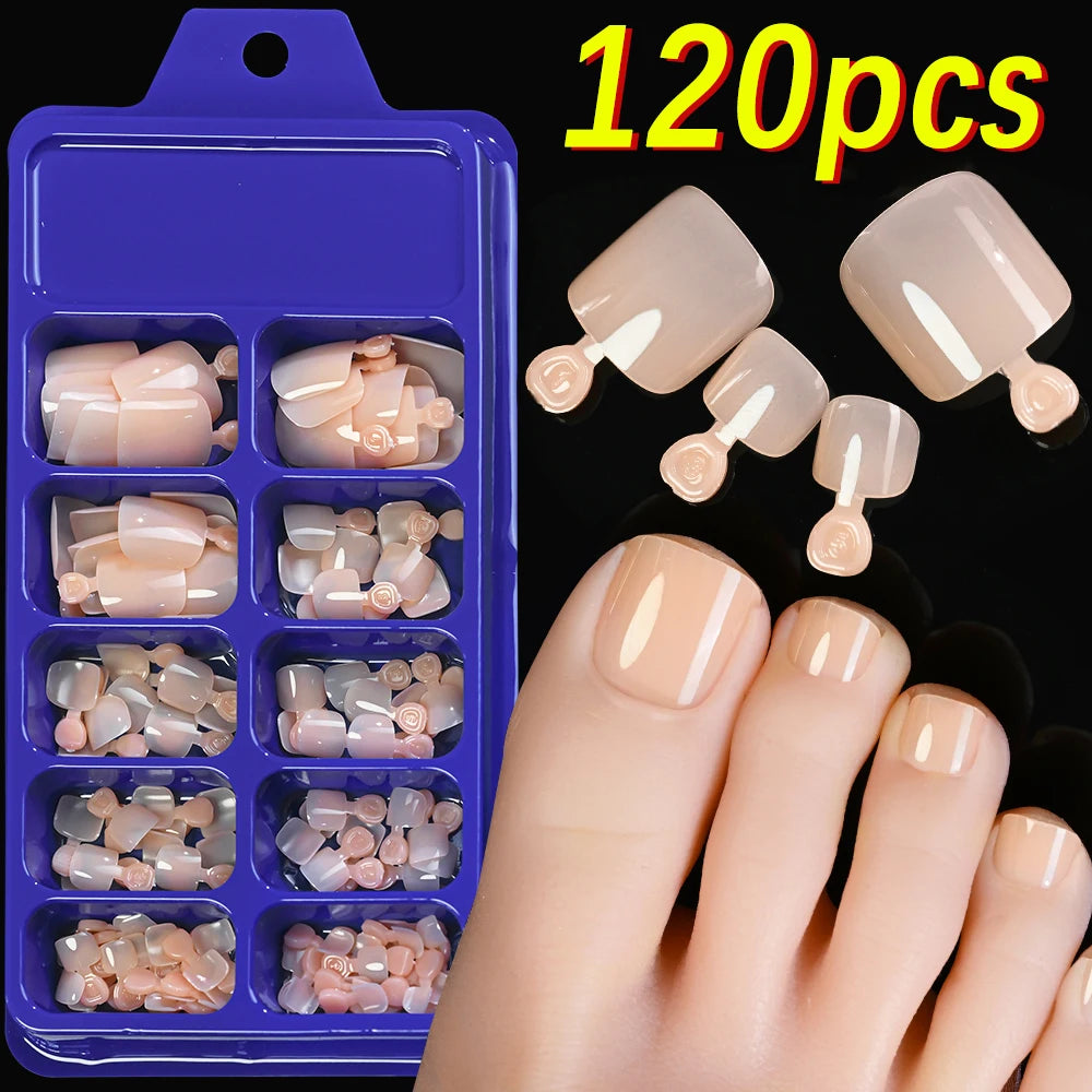 120 Pieces Pink Square Toe Nail Tips Full Cover Extensions - Smarsty