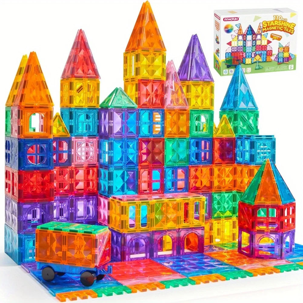 JOYFY 110/66/50 PCS Magnetic Building Tile 3D Magnet Tiles with Vehicle Construction Blocks Set for Kids Birthday Chirstmas Gift - Smarsty