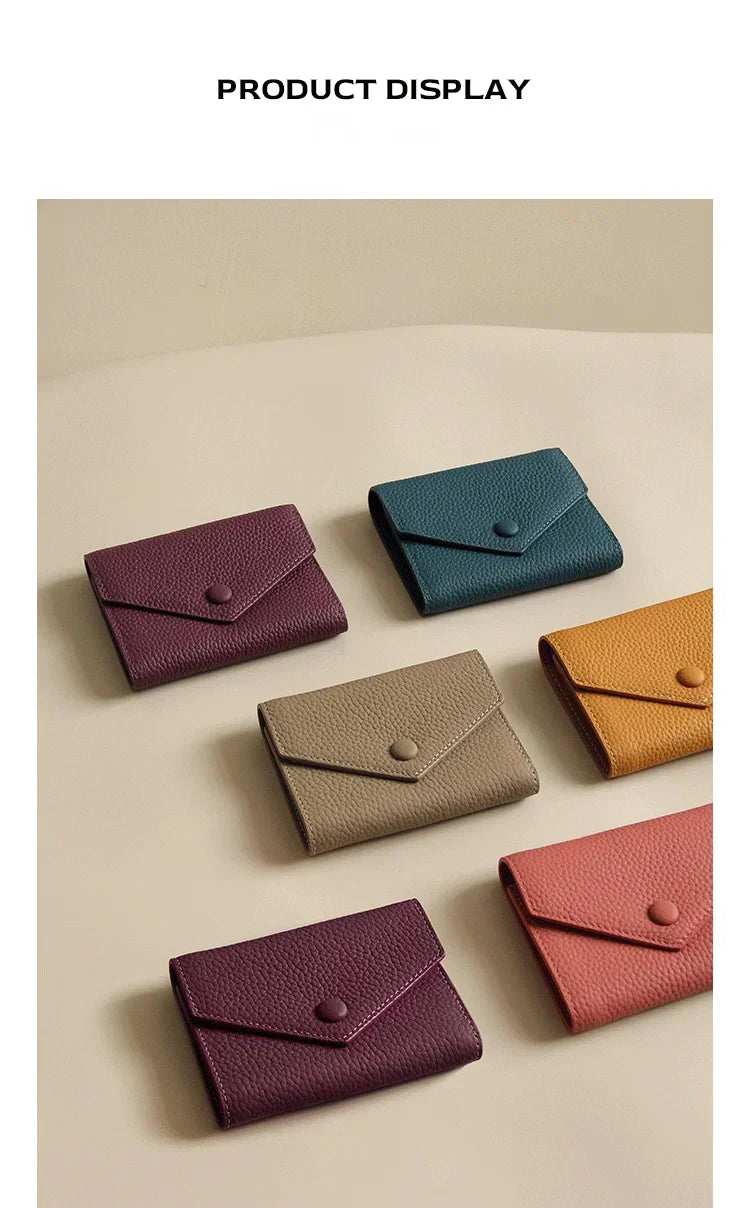New PU Leather Small For Women Wallet Luxury Envelope Card Holder Brand Designer Multipurpose Zip Coin Cowhide Short Purse 2024
