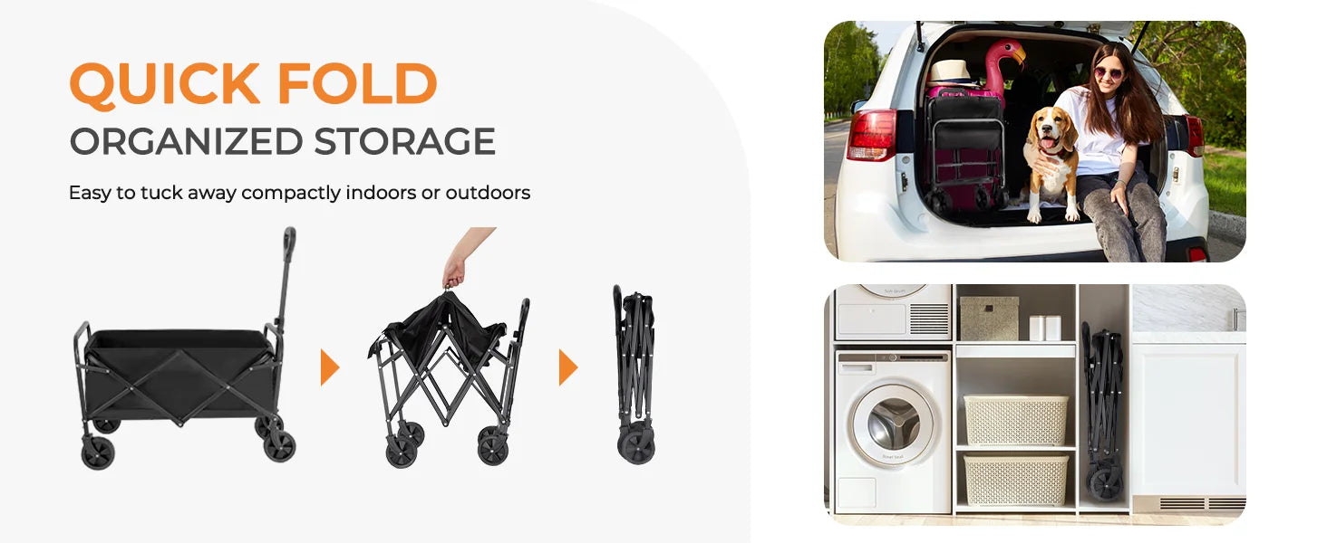 Heavy Duty Wagon Carts Foldable, Portable Wagons for Groceries, Beach Cart with All-Terrain Wheels Drink Holders, Utility Wagon