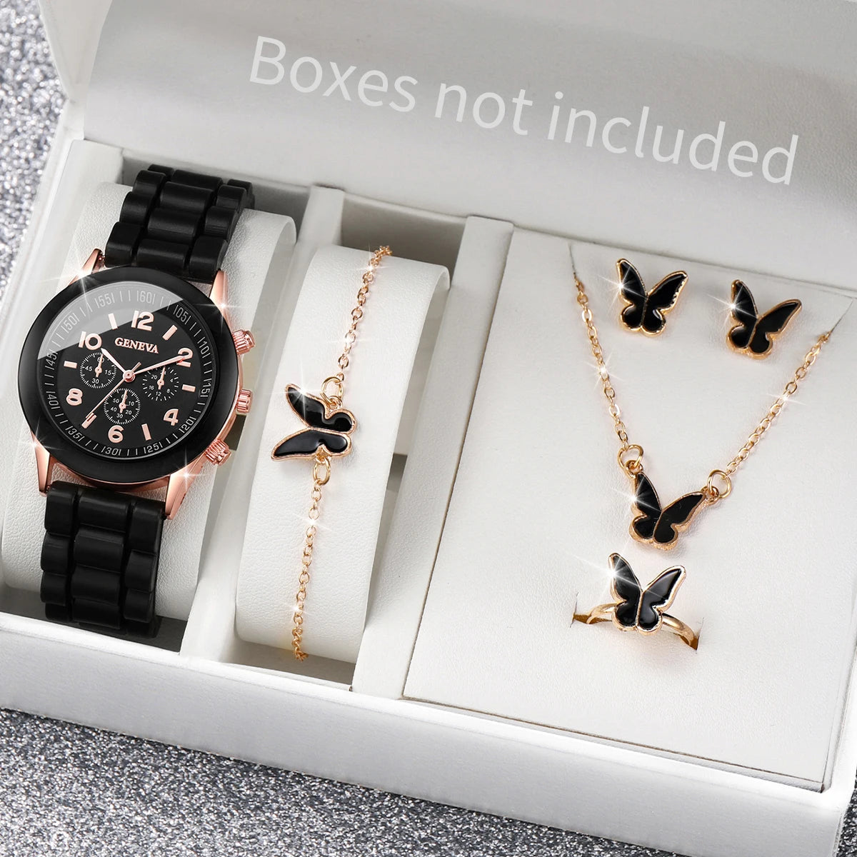 Fashionable Women Quartz Watches Set with Silicone Bands - Smarsty