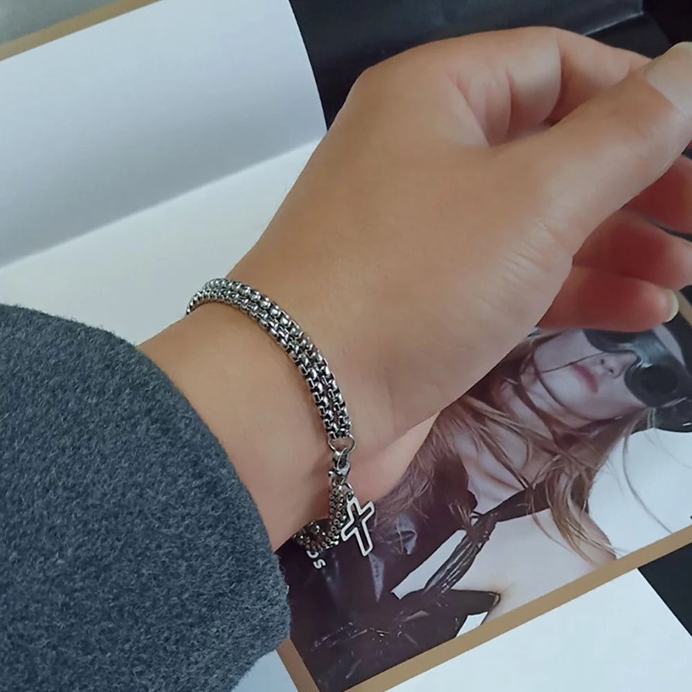 Men's Stainless Steel Cross Chain Bracelet Durable Design - Smarsty