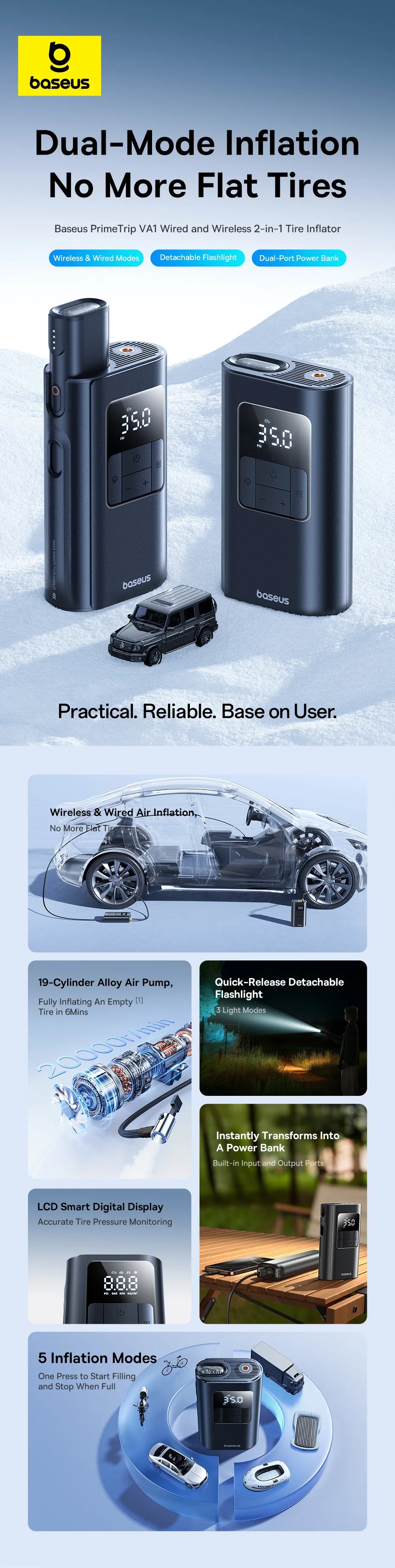 Wired And Wireless Car Air Pump 2in1 Portable Inflator - Smarsty