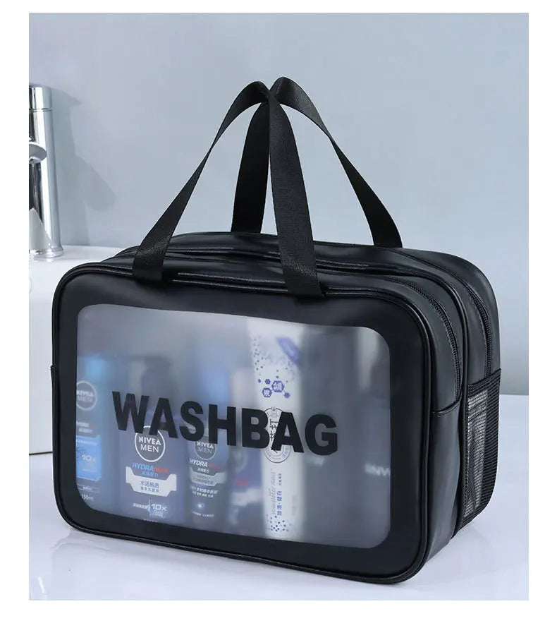 Dry-wet separation double transparent PU makeup bag portable washing bag cosmetic storage bag travel fitness swimming essentials - Smarsty