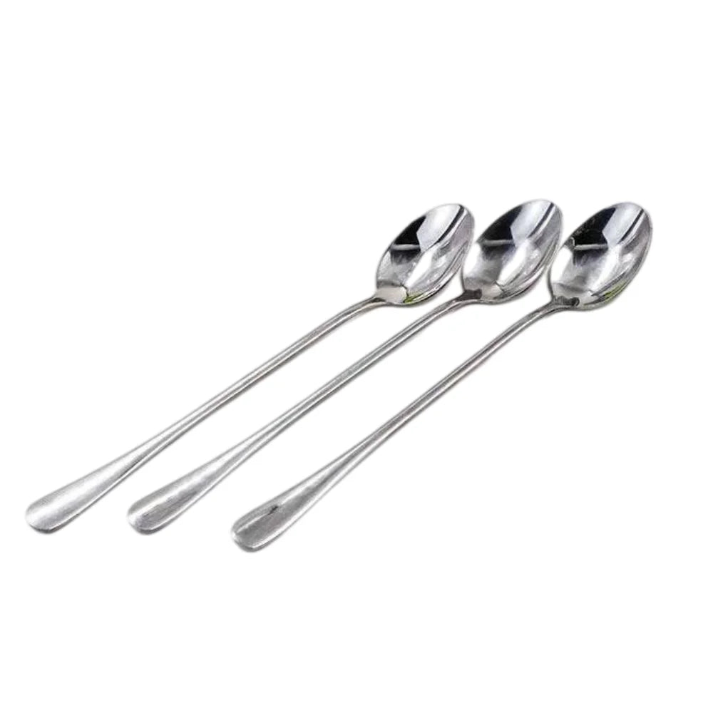 6PCS Long-handled spoon, thickened stainless steel coffee spoon, pointed stirring spoon, round-tipped spoon, ice spoon
