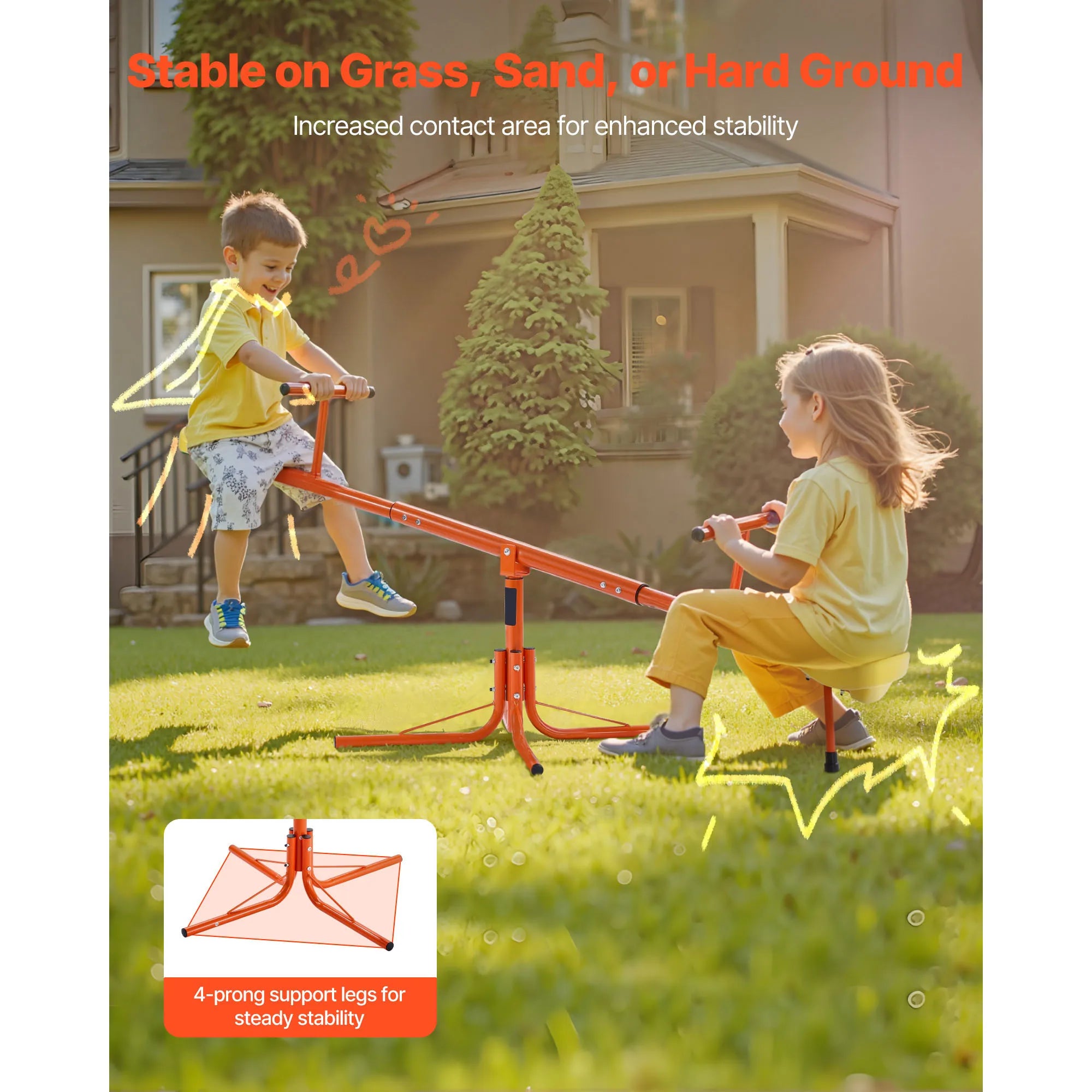 SucceBuy 100Lbs Kids Seesaw Sit and Spin Teeter Totter with 4-prong Support Legs for Children Outdoor Playground Equipment