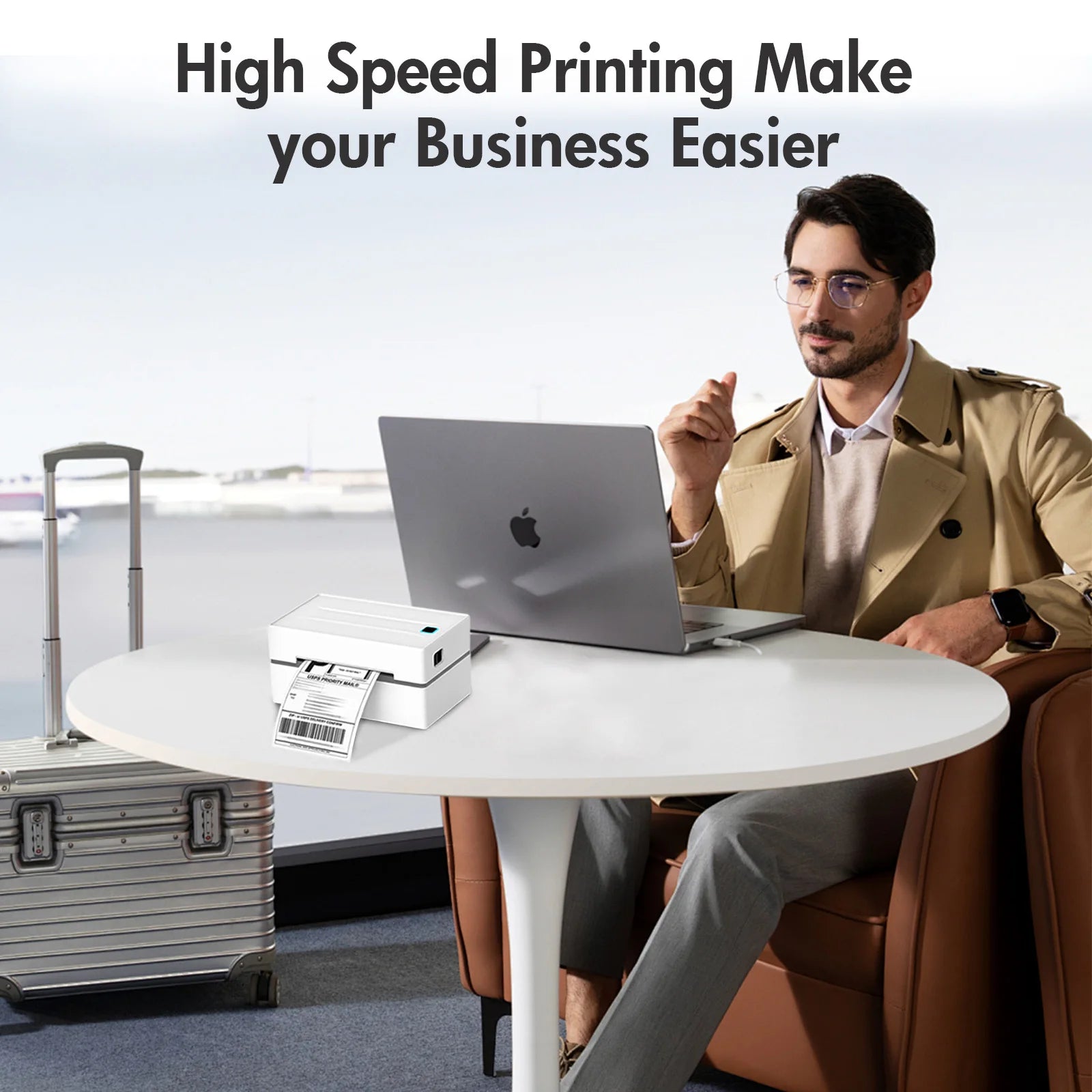 Thermal Label Printer Portable No Ink Required 203DPI 4x6 for Small Business Bluetooth USB High Speed Express Airway Bill