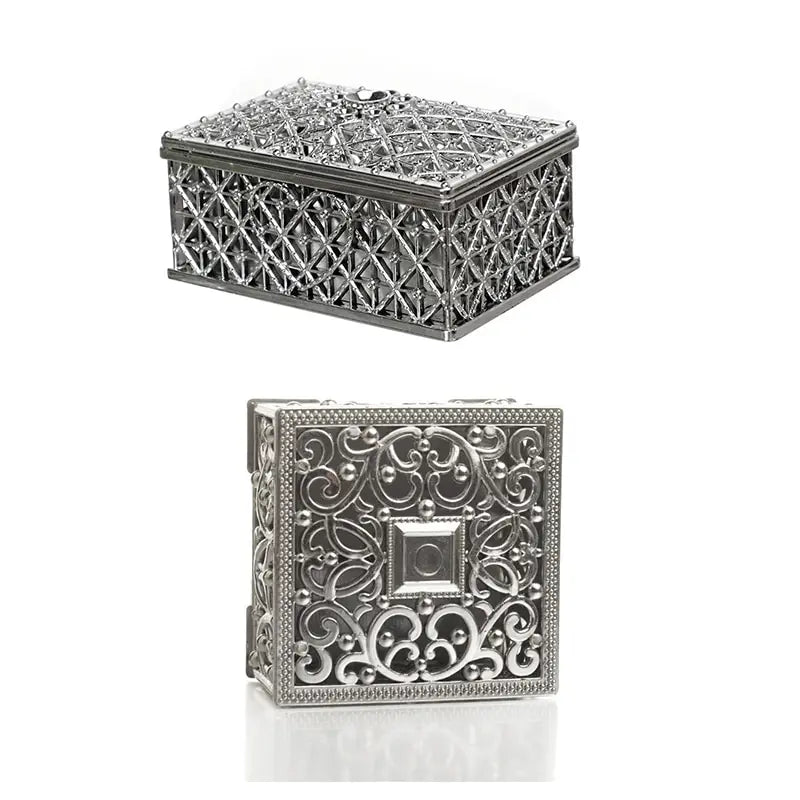 Mini Silver Jewelry Box Set with Flower Design - Smarsty