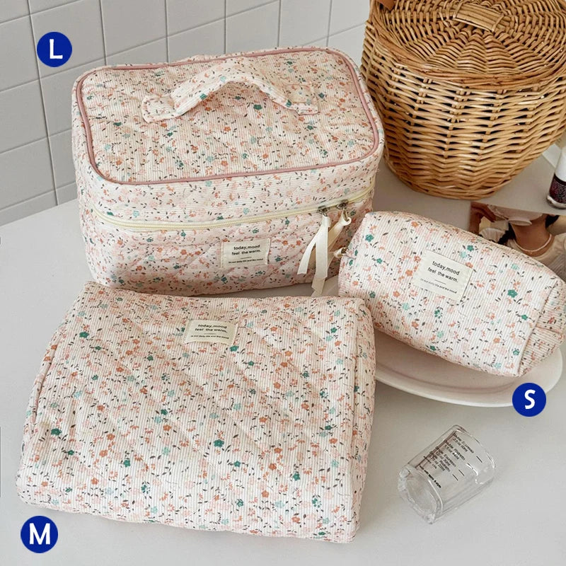 1pcs Cute Quilted Cotton Makeup Bag Women Zipper Cosmetic Organizer Cloth Handbag Box Shape Portable Toiletry Case for Girls - Smarsty