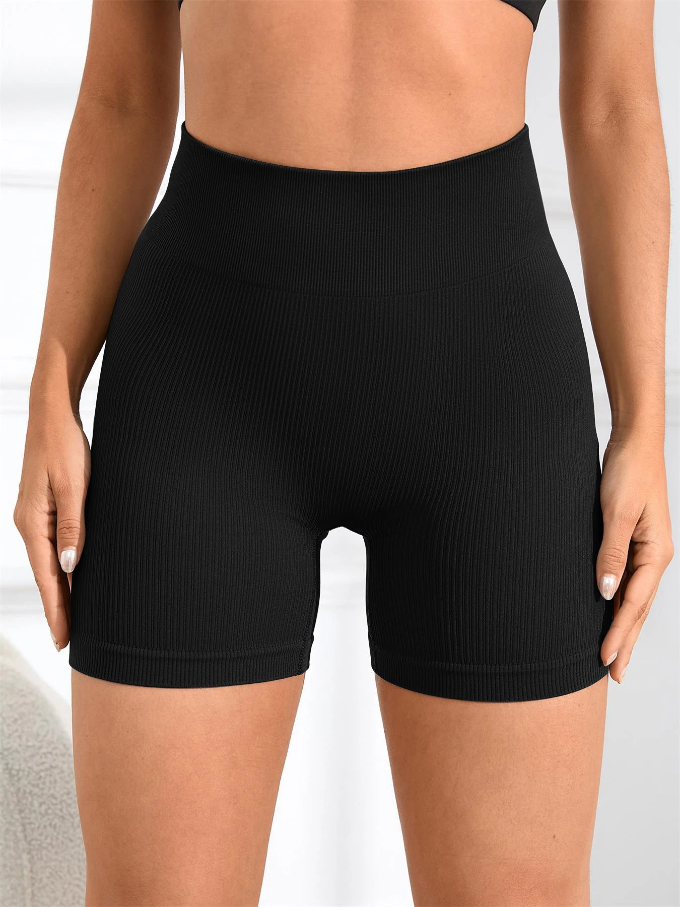 Women's Solid High Waist Sports Shorts, High Stretch Seamless Yoga Leggings, Ladies Sportswear for Indoor Outdoor Wear - Smarsty