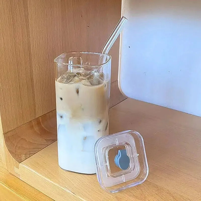 Square Heat Resistant Glass Coffee Cup With Lid - Smarsty