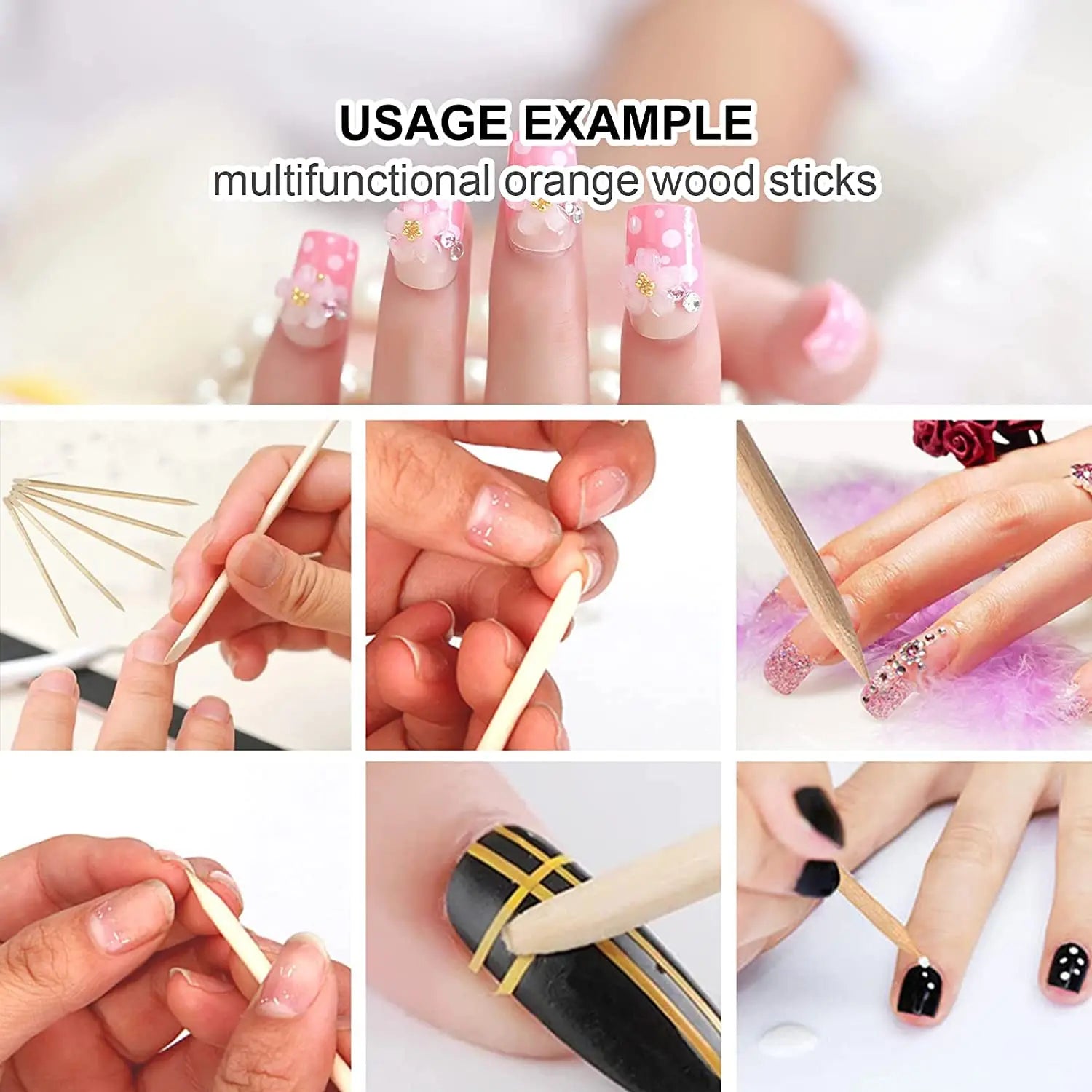 Double Sided Cuticle Pushers 100Pcs Wooden Nail Tools - Smarsty