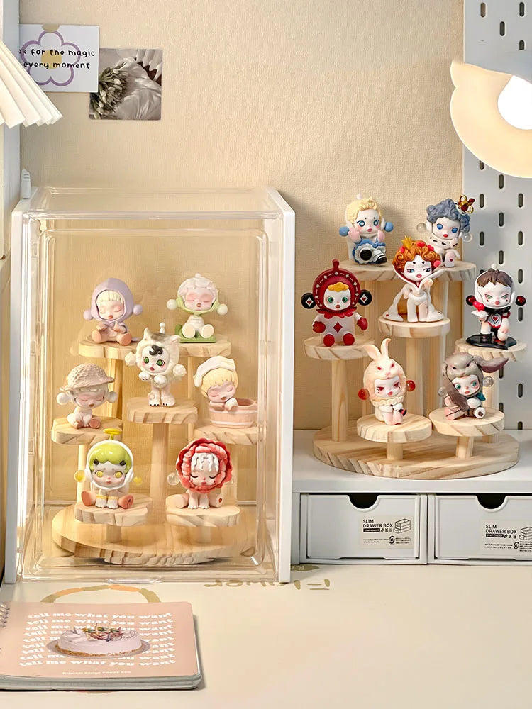 Wooden Display Riser Stand Organizer Shelf Stand for Toys and Dolls Figure Display Cabinet Cute Dolls Storage Rack Decoration by Smarsty