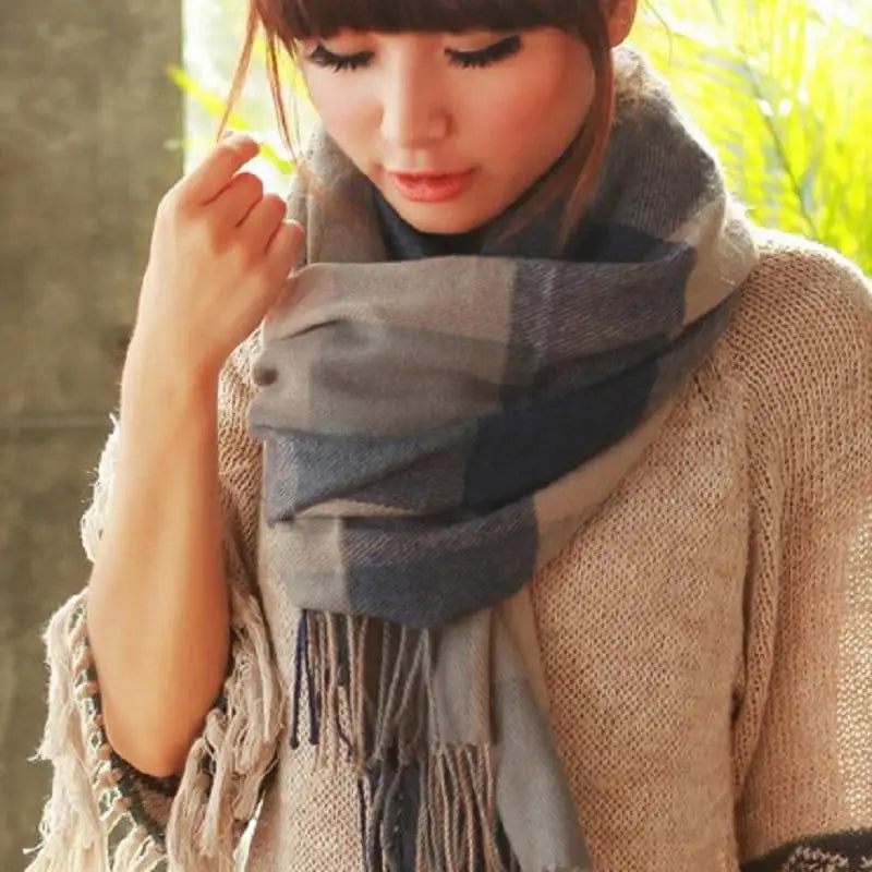 Women’s Plaid Cashmere Scarf Thick Warm Winter Shawl - Smarsty