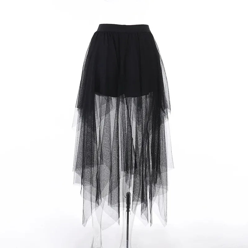 Sexy Net Yarn High-Waisted Irregular Skirt for Women Summer New European and American Gothic Style Versatile Casual Skirts - Smarsty