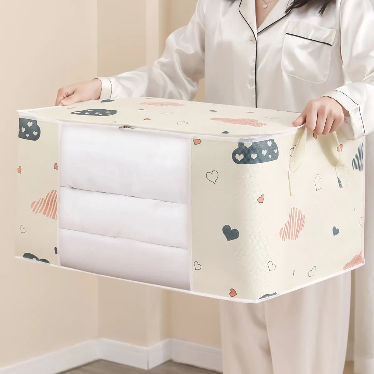 Large Capacity Clothes Storage Bag Organizer With Reinforced Handle Suitable For Blankets Bedding Foldable With Sturdy Zipper - Smarsty