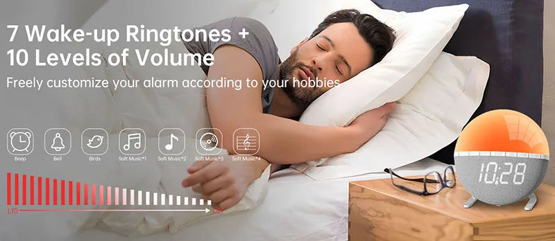 Wake Up Light Sunrise Alarm Clock with Natural Sounds - Smarsty