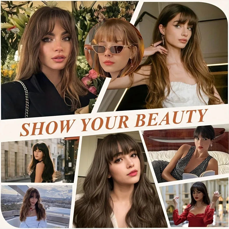Synthetic Hair Clip-In Bangs Cut Wispy Fringe with Sideburns Dark Brown Natural Look for Women Daily Party Wear - Smarsty