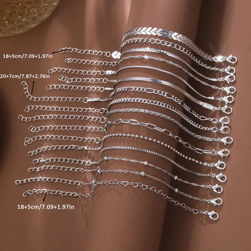 15 Piece Silver Chain Bead Bracelets for Women - Smarsty