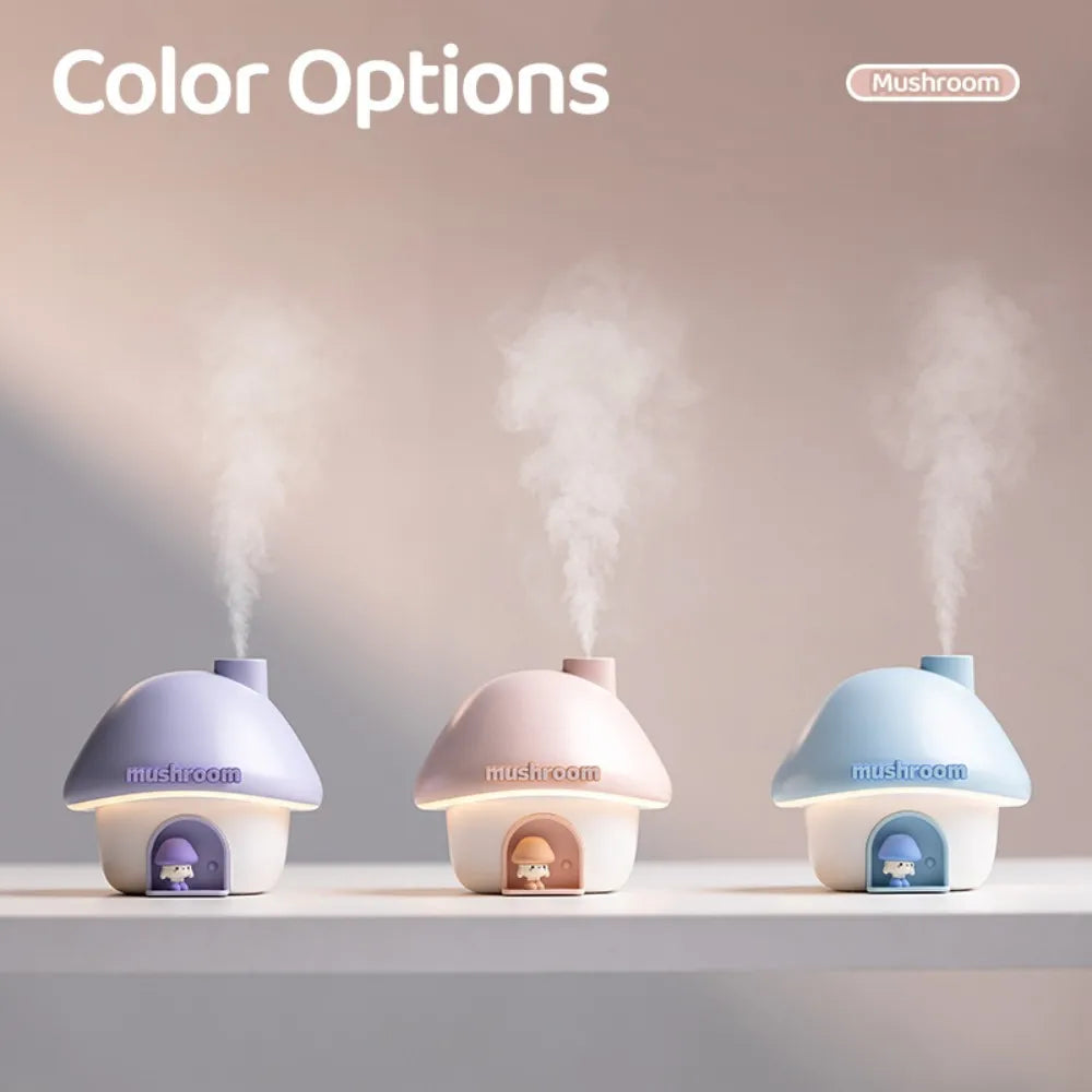 Cartoon Air Humidifier 300ml Mini Essential Oil Aroma Diffusers Colorful Lighting Cute Mushroom House Home Ultrasonic Humidifier - Smarsty