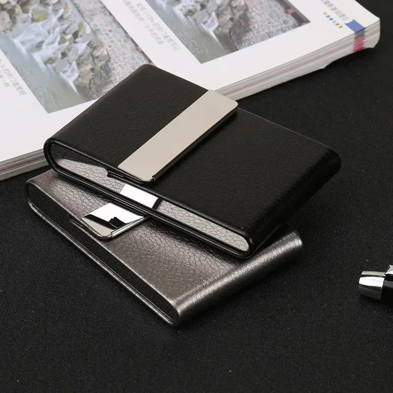 Men Postcard Box Business Multifunction Card Holder Case PU Leather Metal Pocket Holder with Magnetic Shut Cigarette Wallet Case