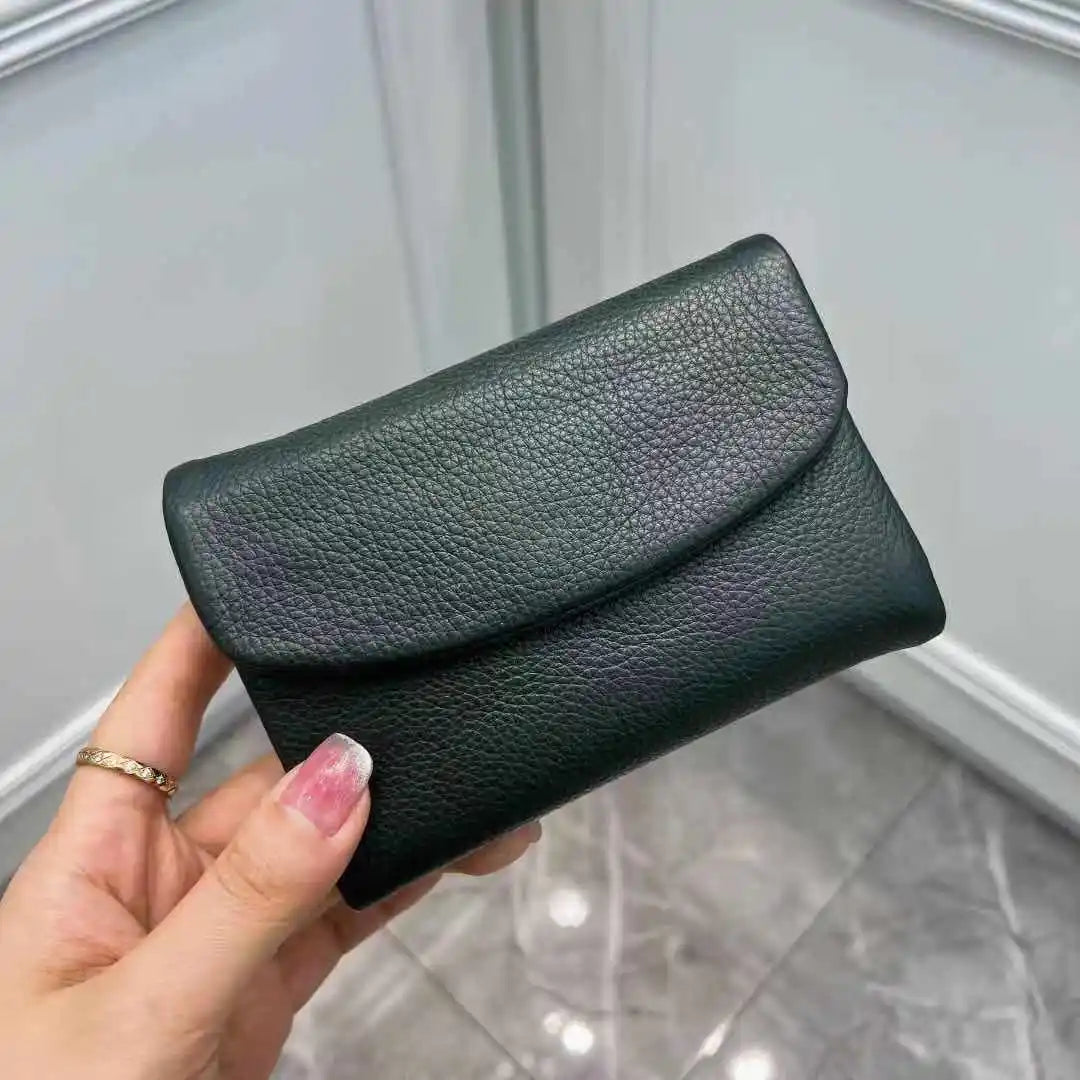 Coin Purse Genuine Cow Leather Short Wallet Trifold for Small Women's Purses Clutch Cowhide Card Holder Travel Card Wallets
