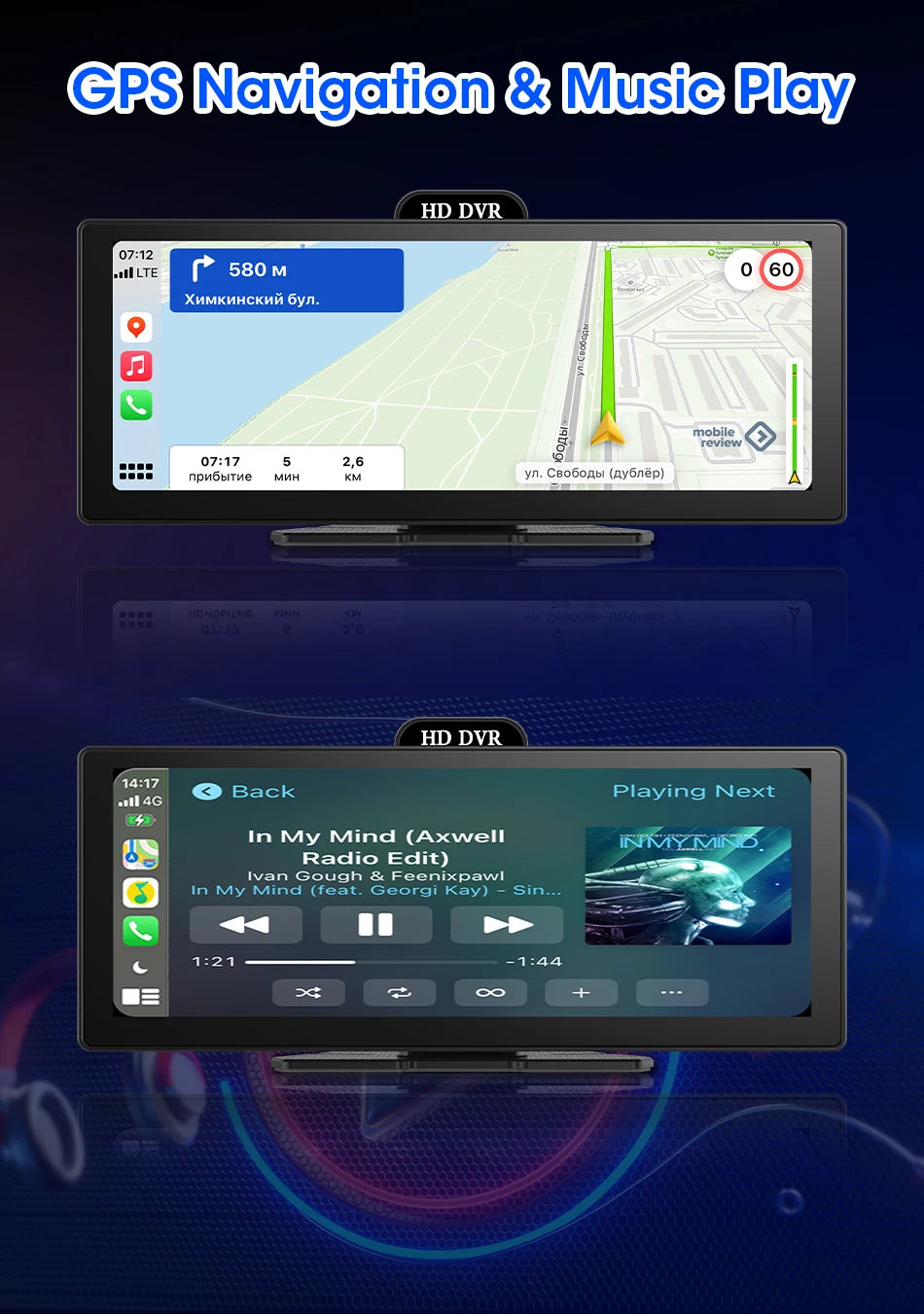 4K Dash Cam With Dual Lens GPS Navigation Wireless CarPlay - Smarsty