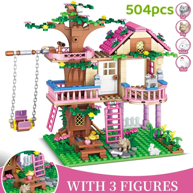 Friends City Tree House Summer Holiday Villa Castle Building Blocks Sets Figures Garden DIY Toys for Kids Girl Birthday Gift