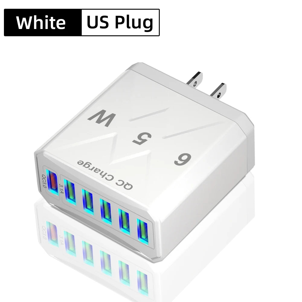 65W 6 Port USB Charger Fast USB QC3.0 Travel Adapter - Smarsty