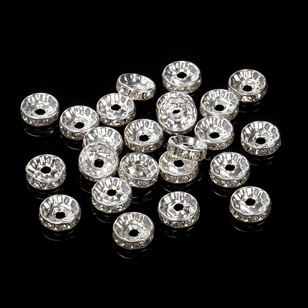 100pcs Silver Crystal Rhinestone Spacer Beads for Jewelry Making - Smarsty