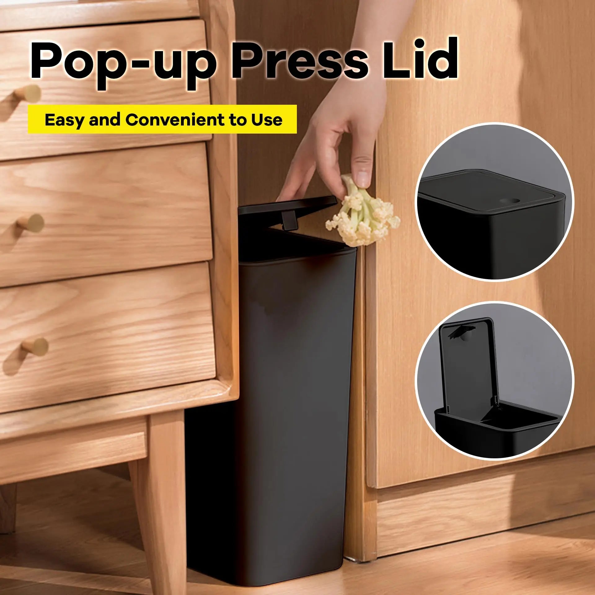 Bathroom Trash Can-10L Small Garbage Can with Press Top Lid for Toilet,Bedroom,Living Room – Plastic Wastebasket with Pop-up Lid - Smarsty