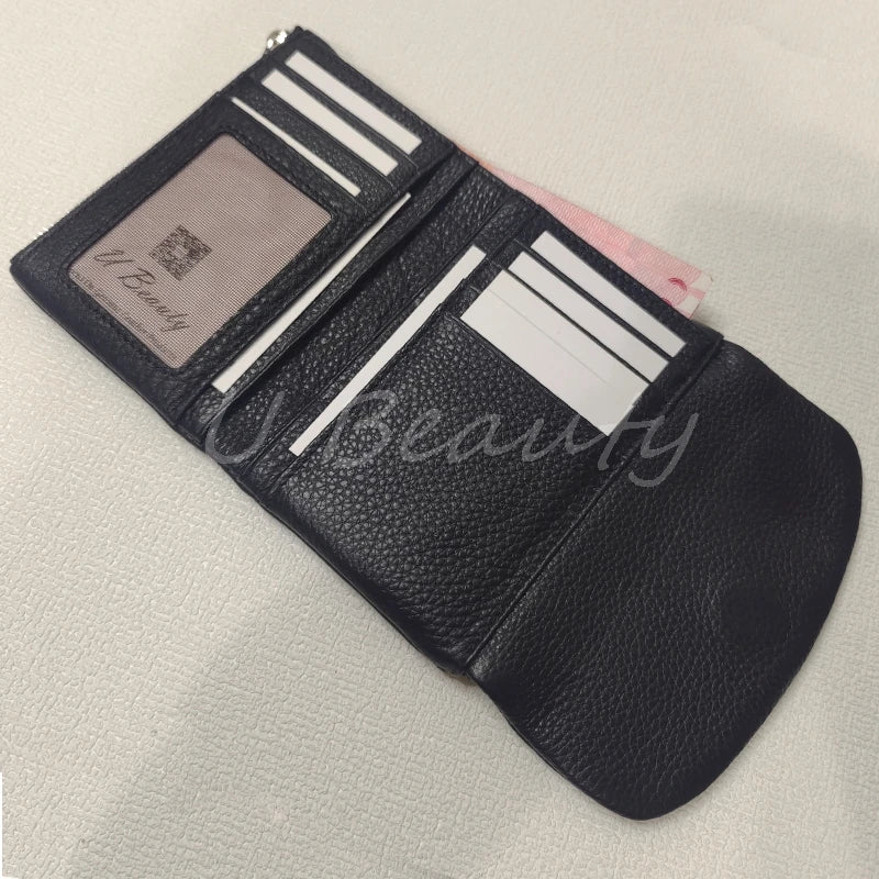 Coin Purse Genuine Cow Leather Short Wallet Trifold for Small Women's Purses Clutch Cowhide Card Holder Travel Card Wallets