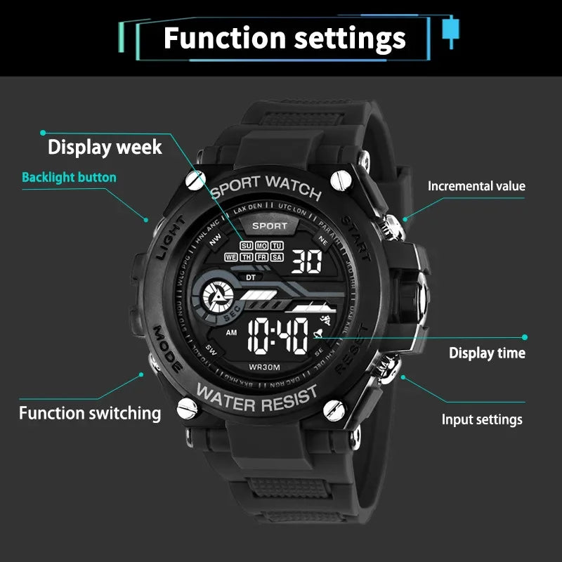 YIKAZE Men's Waterproof Sports Watch with LED Display - Smarsty