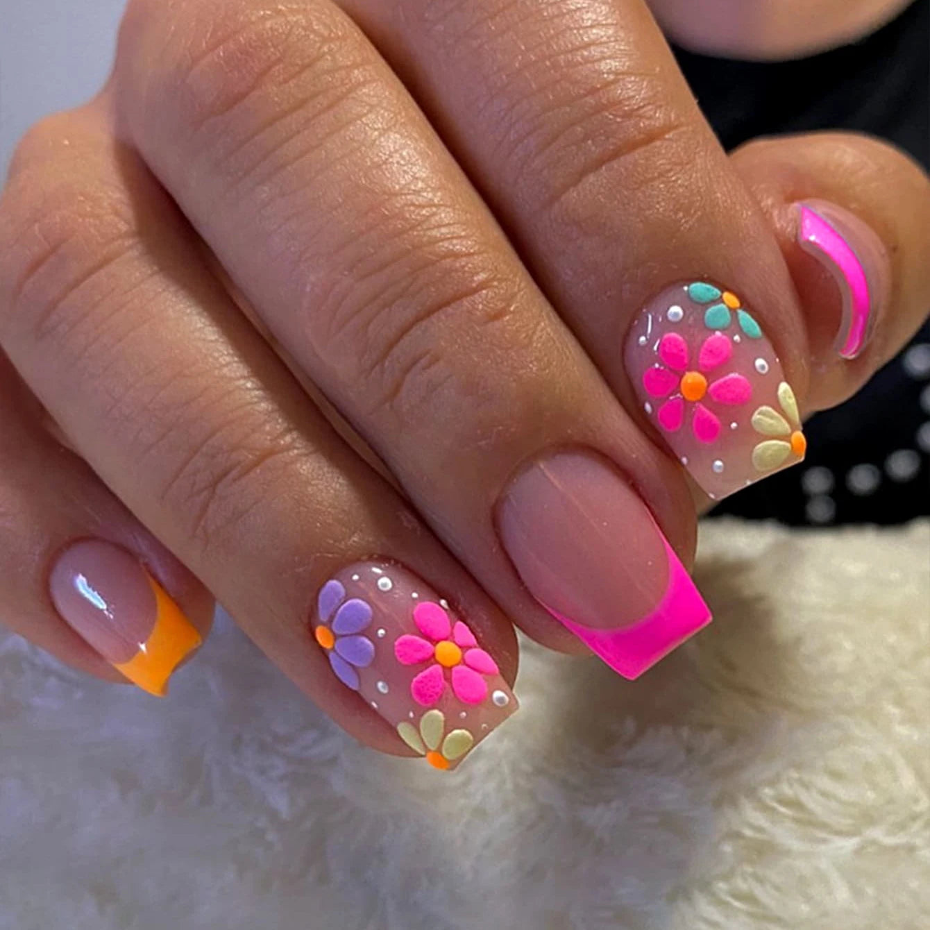 24pcs Summer Pink White Bow Design Fake Nails - Smarsty