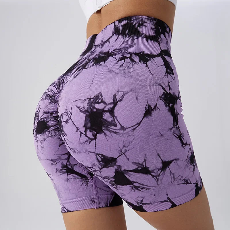 Tie-Dye Yoga Shorts for Women High Elastic Gym Shorts Push Up Sports Shorts Running Workout Fitness Women Short Sports Leggings - Smarsty