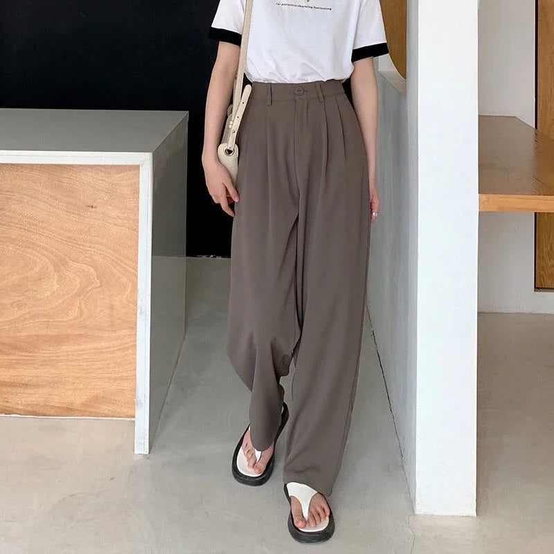 High Waist Women Suit Pants Fall Straight Office Ladies Korean Fashion Trousers Casual Button Loose Female Black Pants New 2024 - Smarsty
