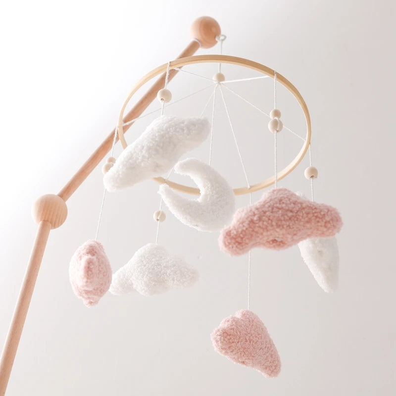 Wooden Crib Mobile Baby Bed Bell Rattle Toy Soft Felt Cartoon Bear Mobile Hanging Newborn Music Box Bed Bell Hanging Bracket Toy by Smarsty