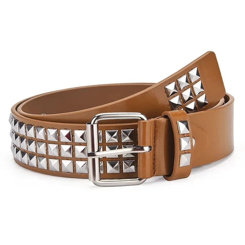 Unisex Square Bead Rivet Punk Metal Belt - Smarsty