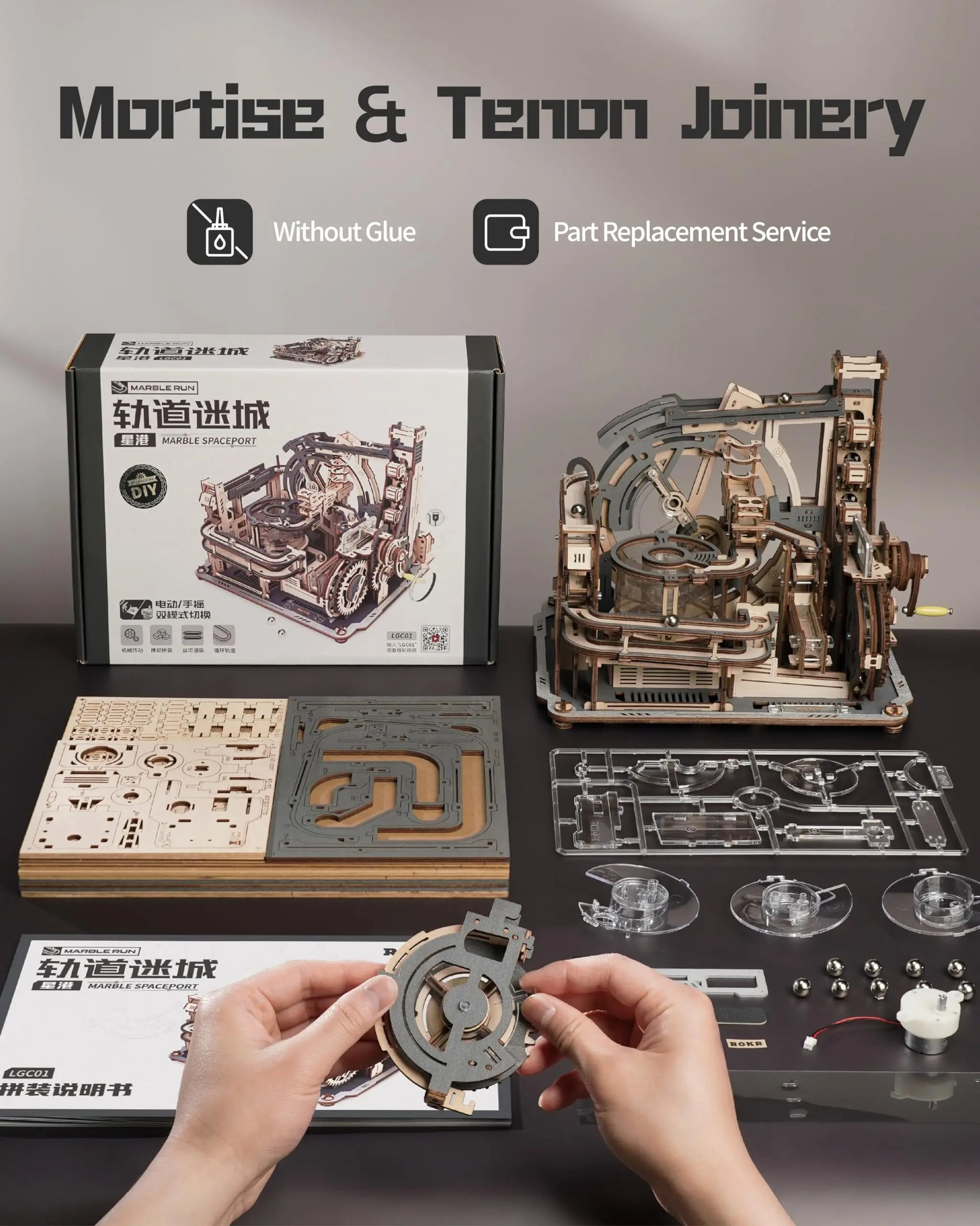 ROBOTIME Rokr Electric Marble Run with Light 3D Puzzle Toys Marble Spaceport Gifts for Kids Children Connect With Night City