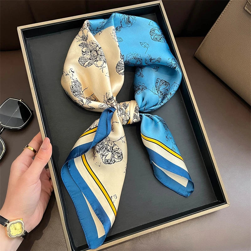 Bohemian Silk Square Scarf for Women Luxury Floral Print - Smarsty