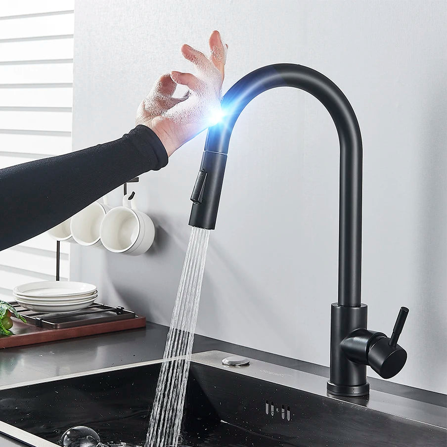 Pull Out Sensor Black Kitchen Faucet With Touch Control - Smarsty